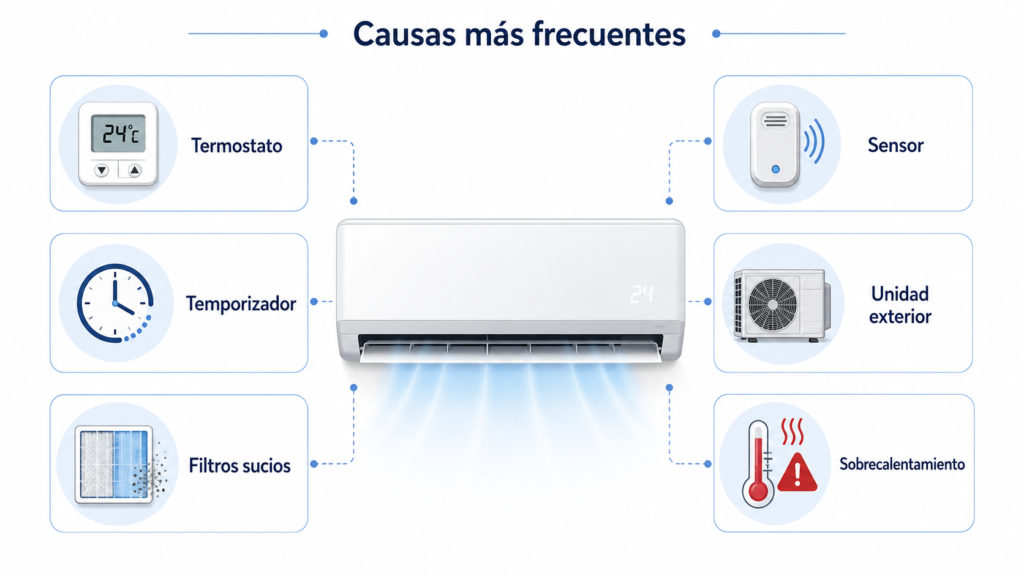 Causas por las que el aire acondicionado se apaga y vuelve a arrancar