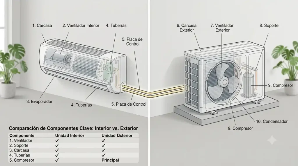 Diferencias entre el ruido de la unidad interior y exterior del aire acondicionado