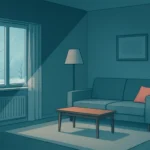 Ilustración de una casa con una esquina fría junto a una ventana y otra zona interior más templada.